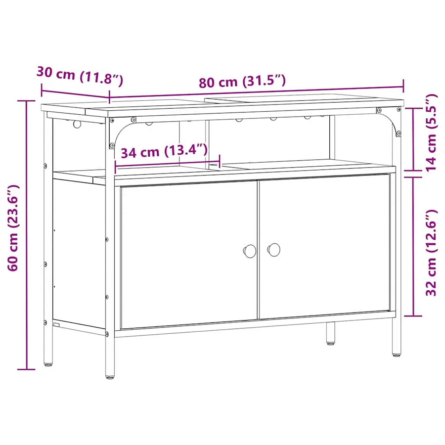 Meuble de Lavabo de Salle de Bain Chêne noir 80 x 30 x 60 cm - 12