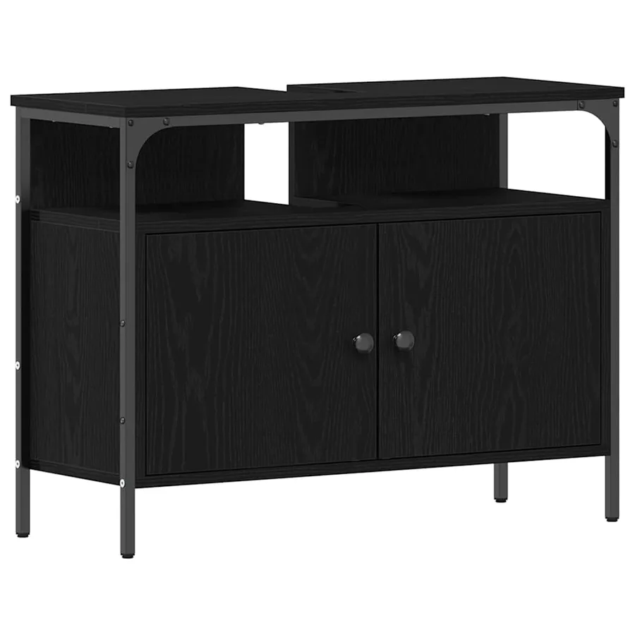 Meuble de Lavabo de Salle de Bain Chêne noir 80 x 30 x 60 cm - 2
