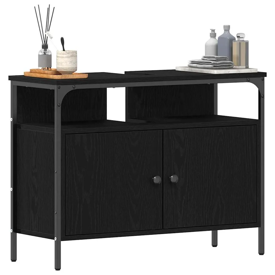 Meuble de Lavabo de Salle de Bain Chêne noir 80 x 30 x 60 cm - 3
