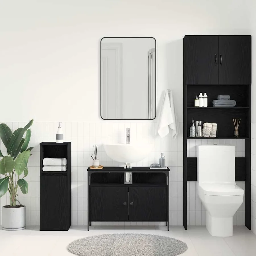 Meuble de Lavabo de Salle de Bain Chêne noir 80 x 30 x 60 cm - 4