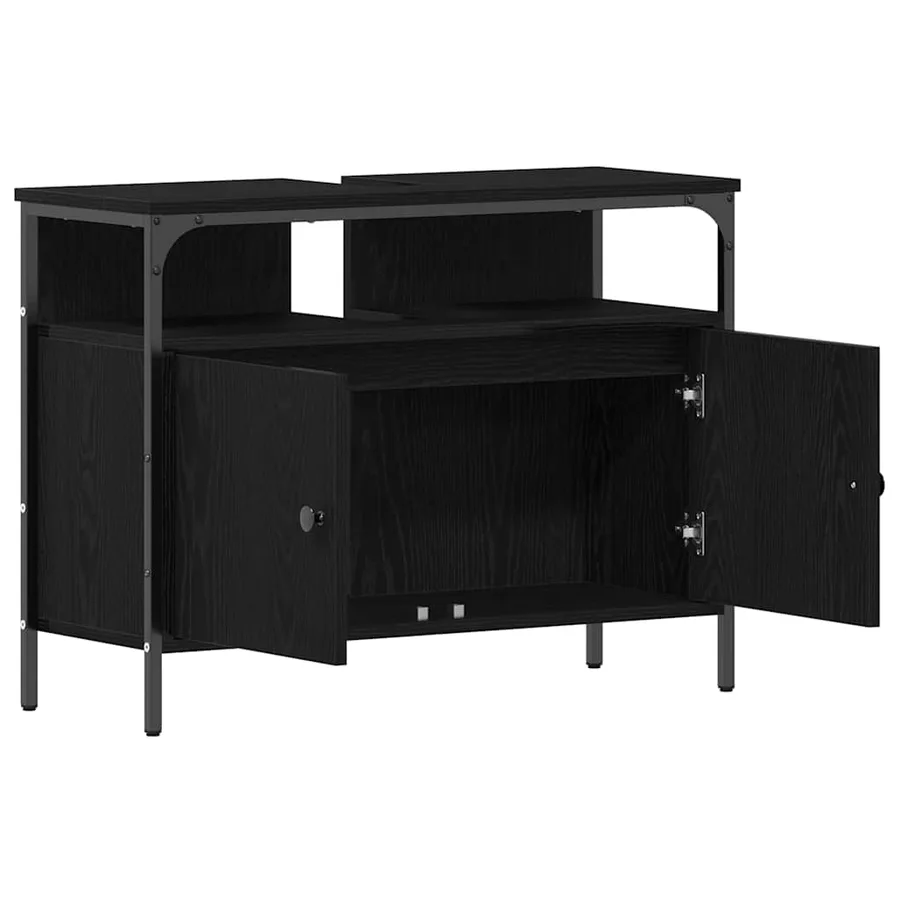 Meuble de Lavabo de Salle de Bain Chêne noir 80 x 30 x 60 cm - 5