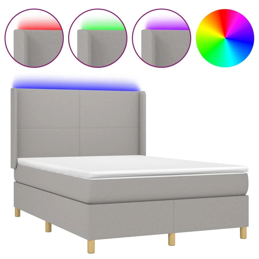 Sommier à lattes de lit matelas LED Gris clair 140x200 cm Tissu - 2