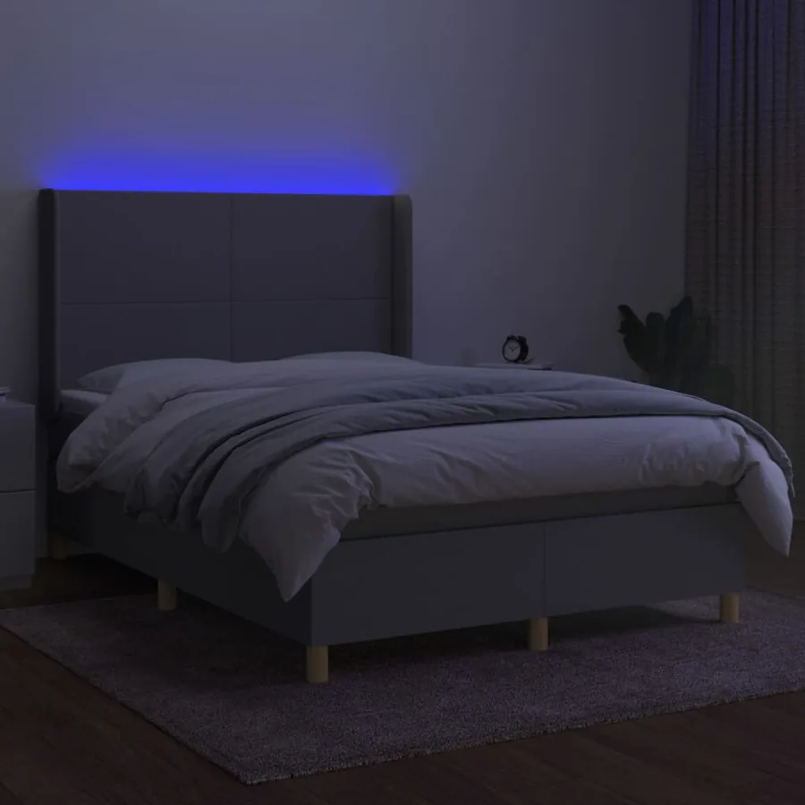 Sommier à lattes de lit matelas LED Gris clair 140x200 cm Tissu - 3