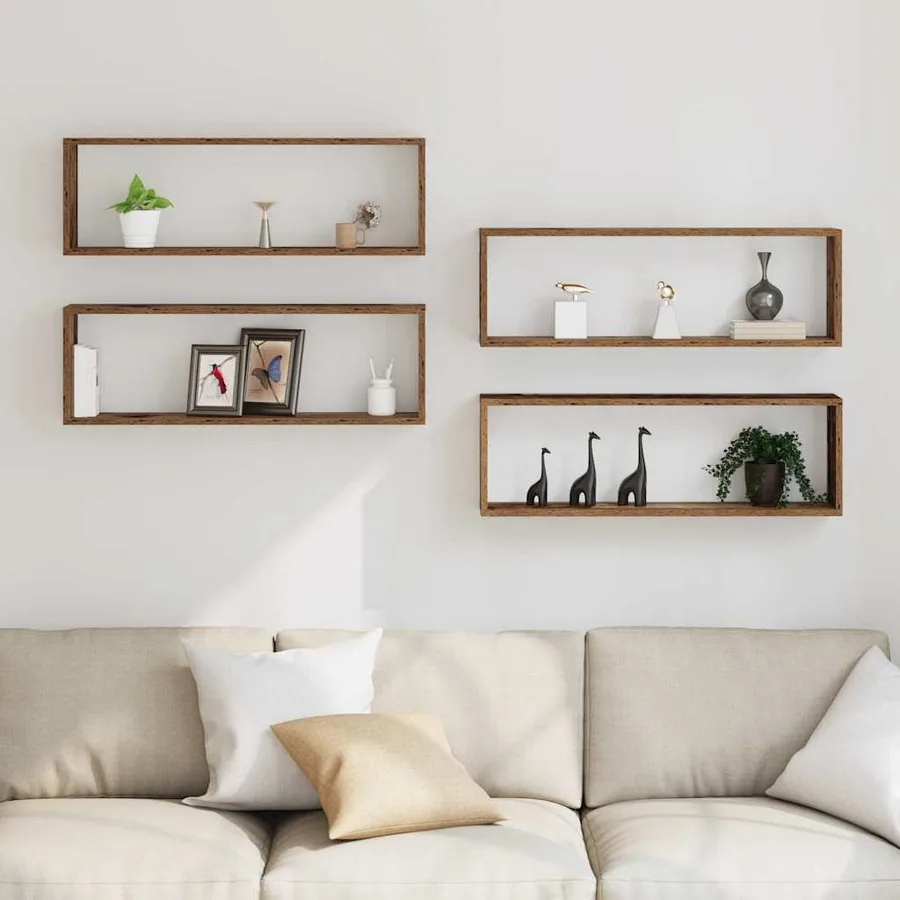 Étagères Murales avec étagère 4 pcs Bois ancien 80 x 15 x 26 cm - 4