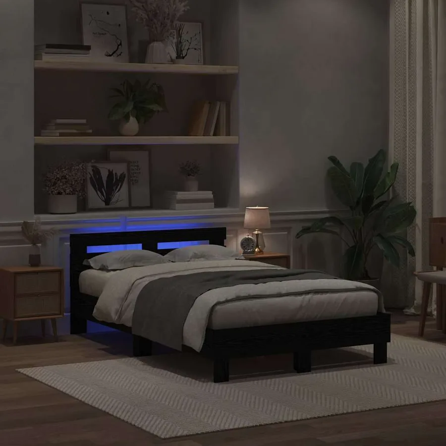 Cadre de lit avec LED Chêne noir 120 x 190 cm Bois d'ingénierie - 3