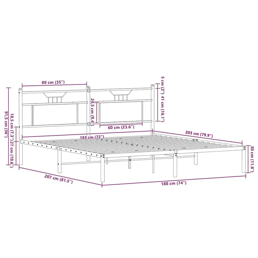 Cadre de lit sans matelas chêne sonoma 183x203 cm - 11
