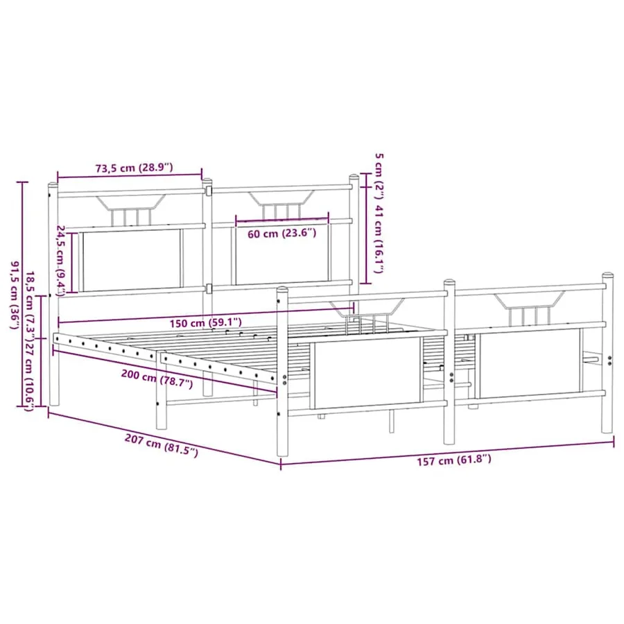 Cadre de lit sans matelas chêne sonoma 150x200 cm - 11