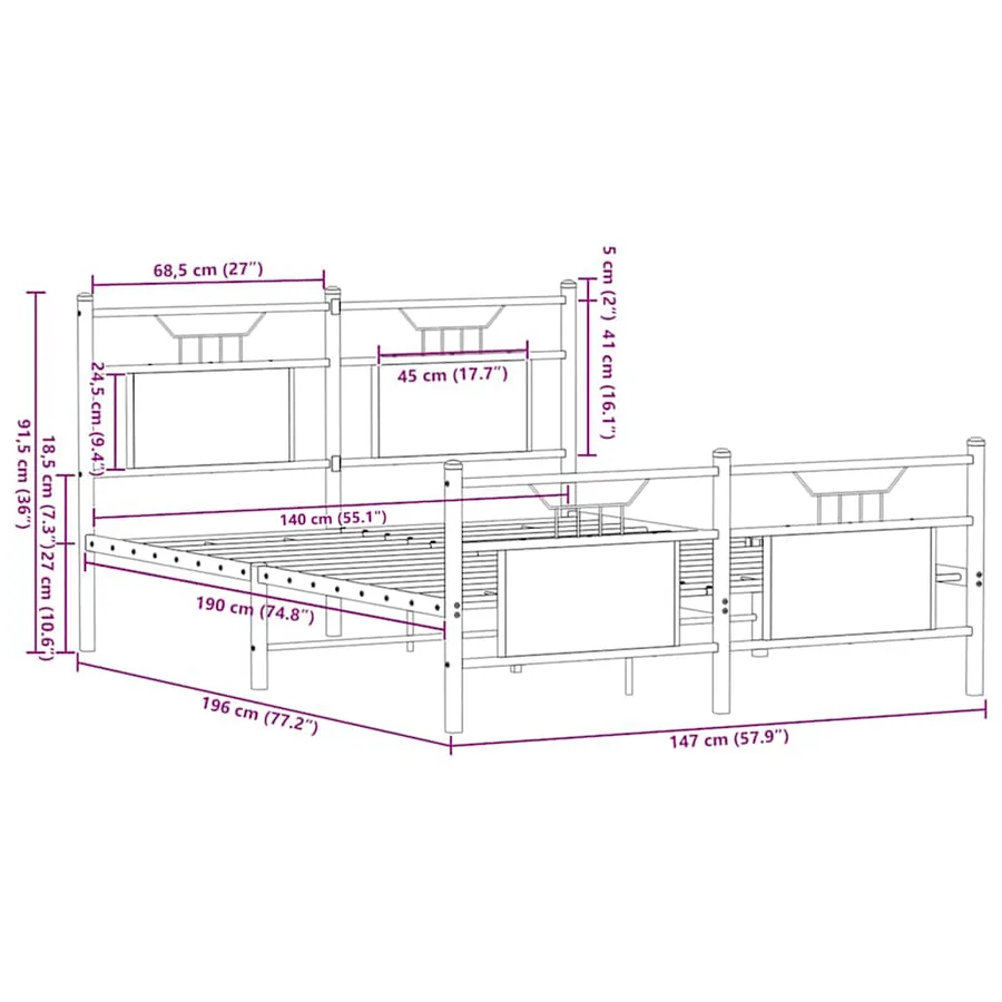 Cadre de lit sans matelas chêne sonoma 140x190 cm - 11