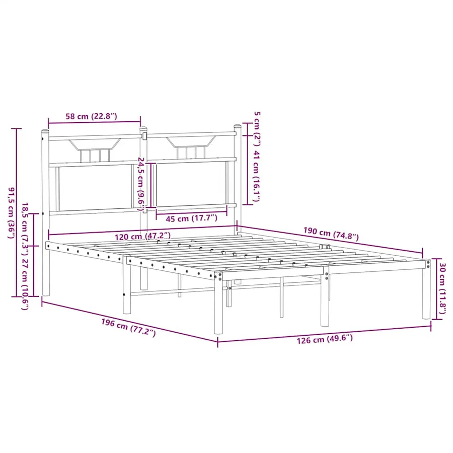 Cadre de lit sans matelas chêne marron 120x190 cm - 11