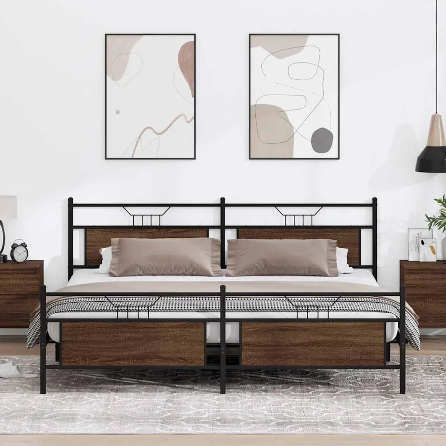 Cadre de lit en métal sans matelas chêne marron 200x200 cm
