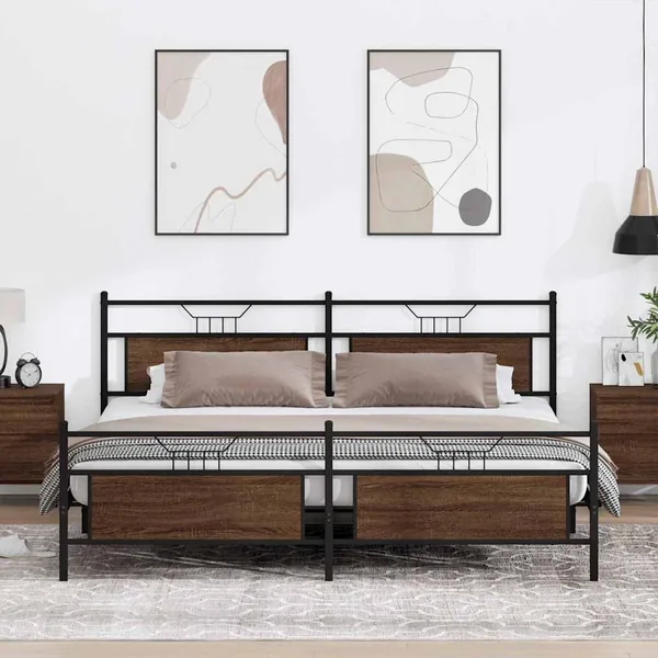 Cadre de lit en métal sans matelas chêne marron 200x200 cm
