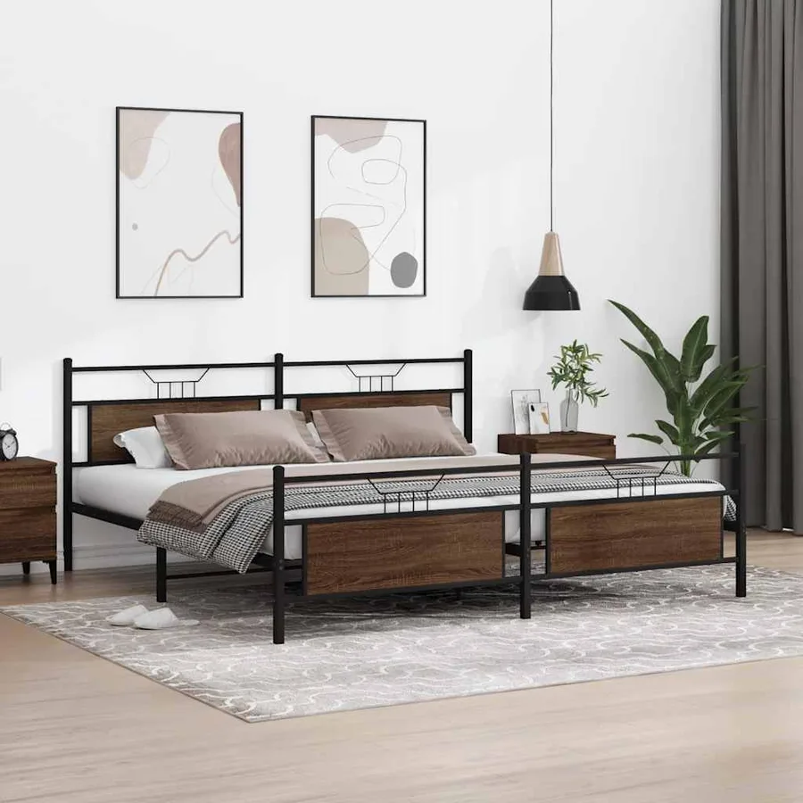 Cadre de lit en métal sans matelas chêne marron 200x200 cm - 4