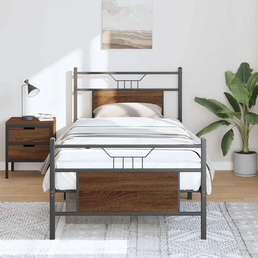 Cadre de lit sans matelas chêne marron 80x200cm bois ingénierie - 4