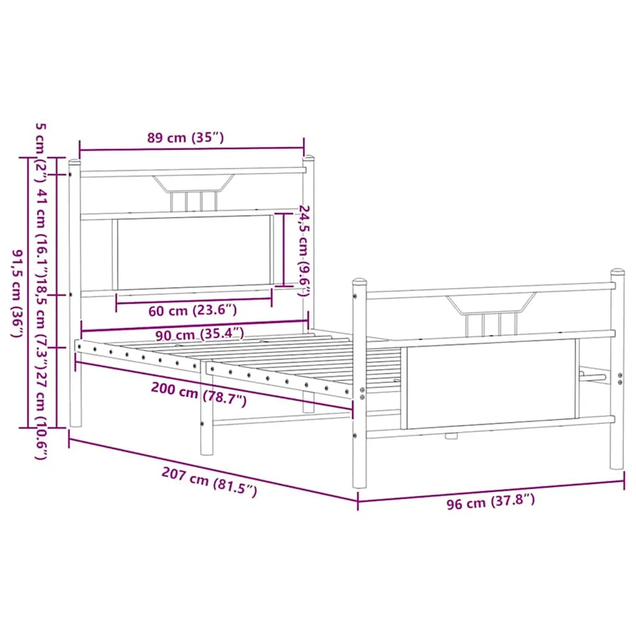 Cadre de lit sans matelas chêne marron 90x200cm bois ingénierie - 11