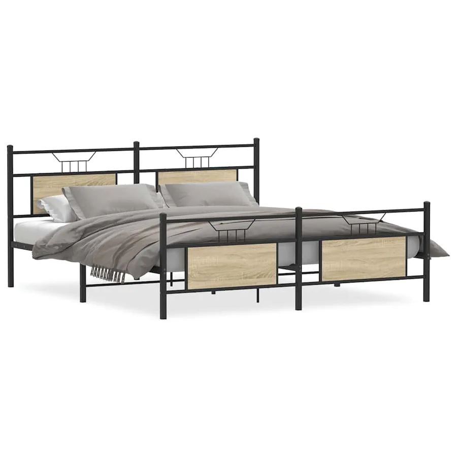 Cadre de lit en métal sans matelas chêne sonoma 160x200 cm - 2