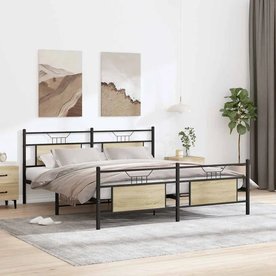 Cadre de lit en métal sans matelas chêne sonoma 160x200 cm - 4