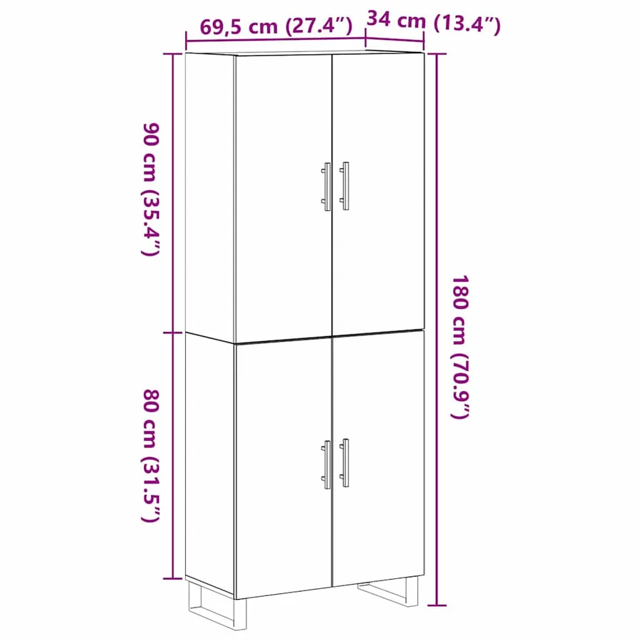 Haut Armoire 2 pcs Chêne noir 69,5 x 34 x 180 cm - 13