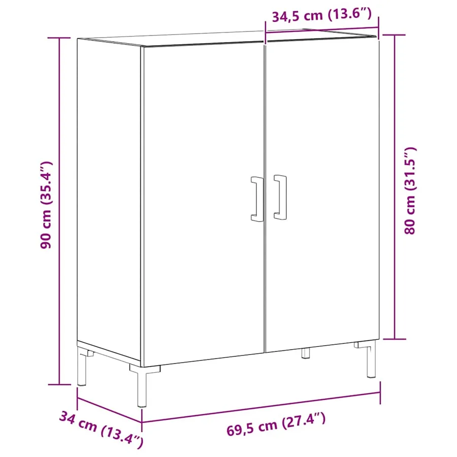 Buffet Chêne noir 69,5 x 34 x 90 cm Bois d'ingénierie - 11