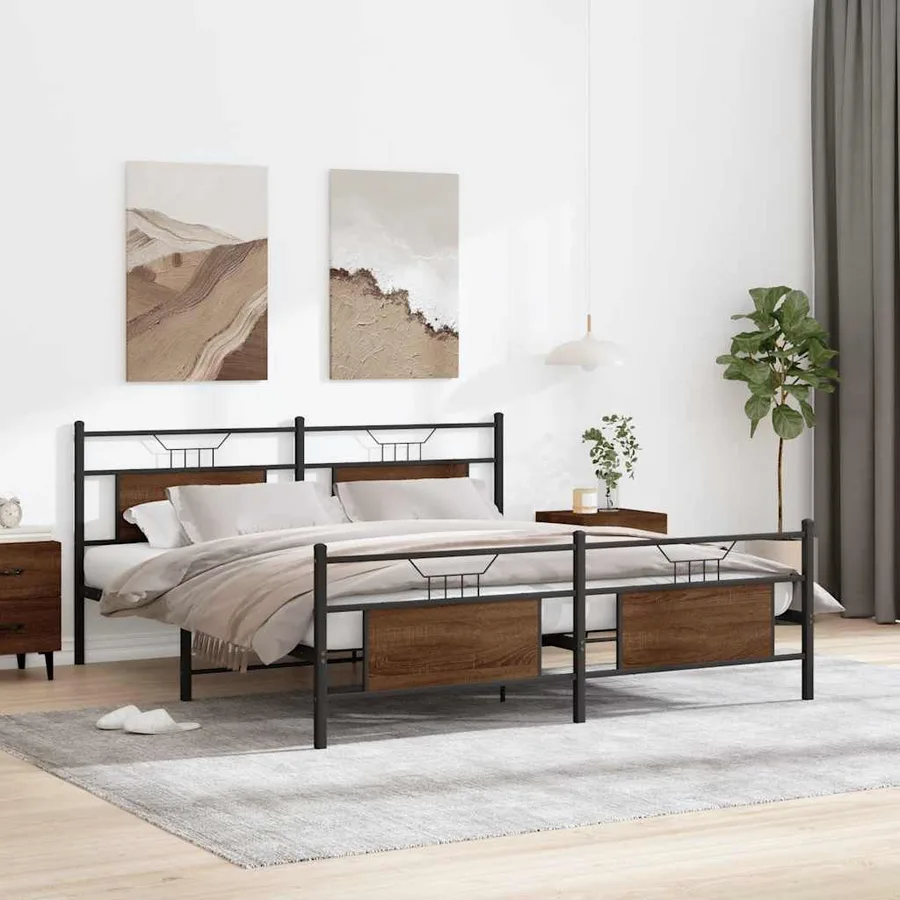 Cadre de lit en métal sans matelas chêne marron 183x213 cm - 4
