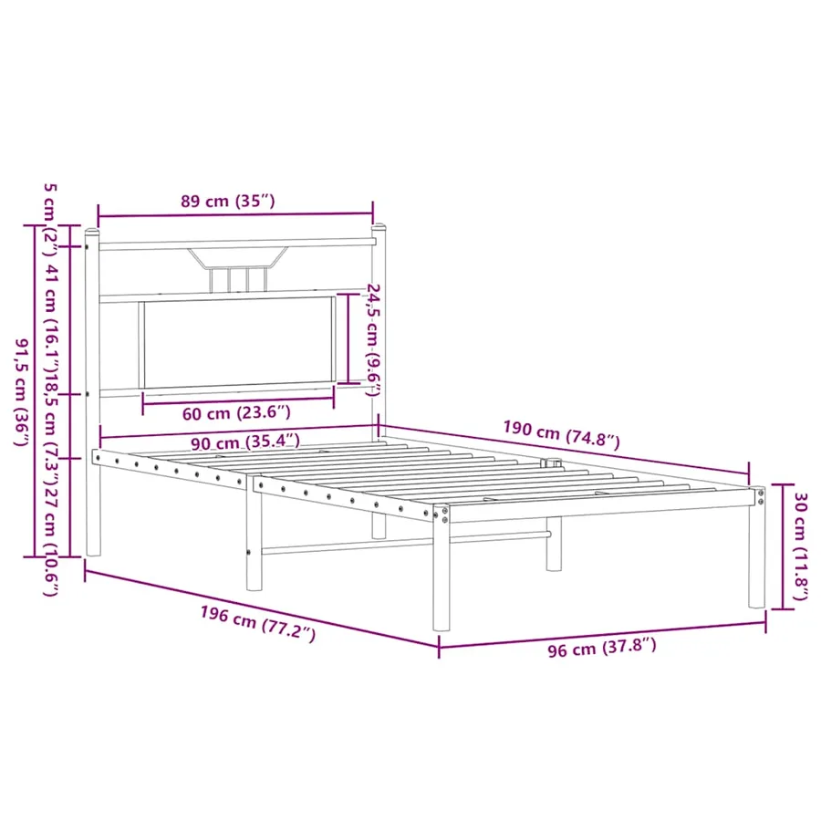Cadre de lit sans matelas chêne marron 90x190cm bois ingénierie - 11
