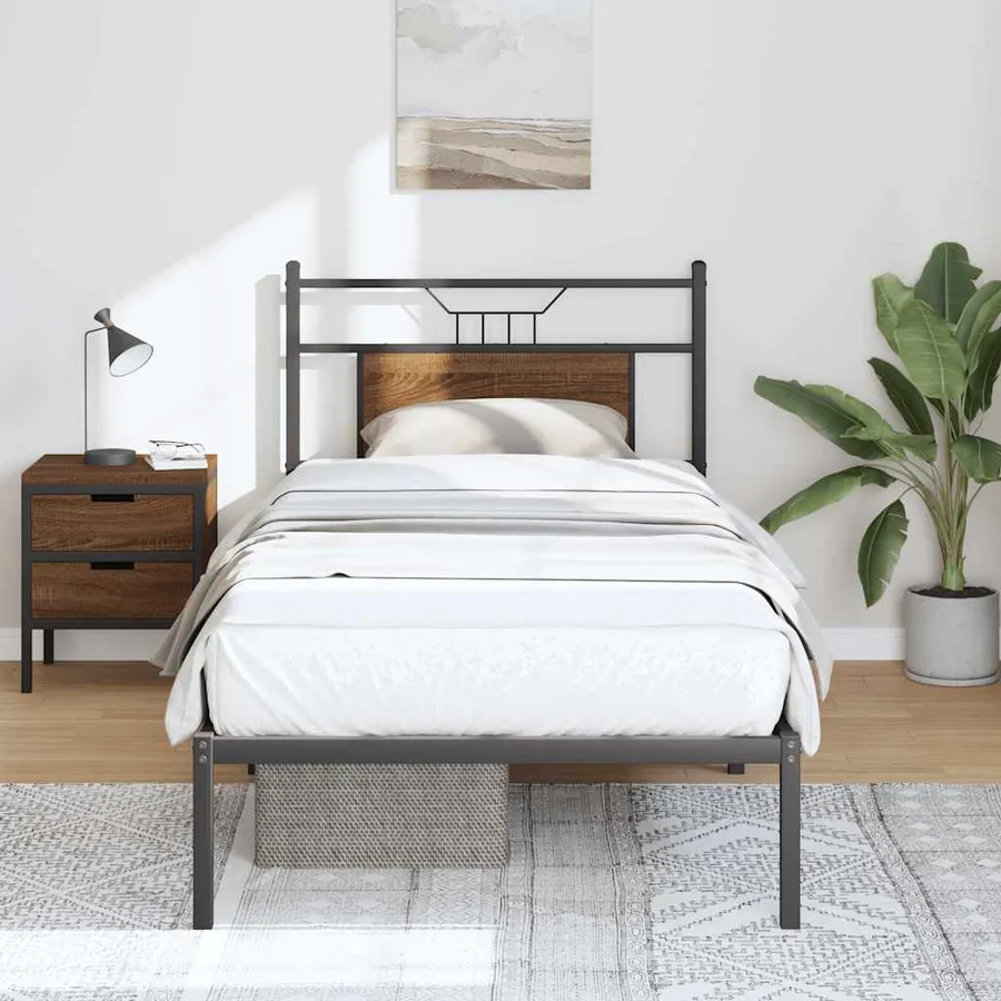 Cadre de lit sans matelas chêne marron 90x190cm bois ingénierie - 4