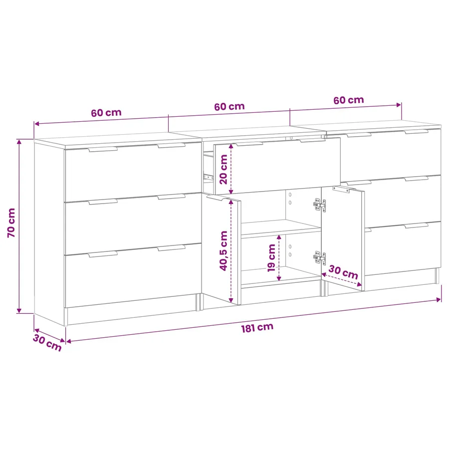 Buffet 3 pcs Chêne noir 181 x 30 x 70 cm Bois d'ingénierie - 14