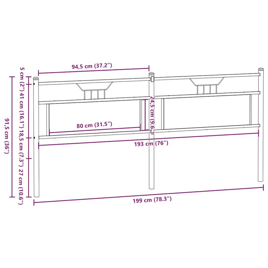 Tête de lit de remplacement chêne marron 193 cm bois d'ingénierie et acier - 8