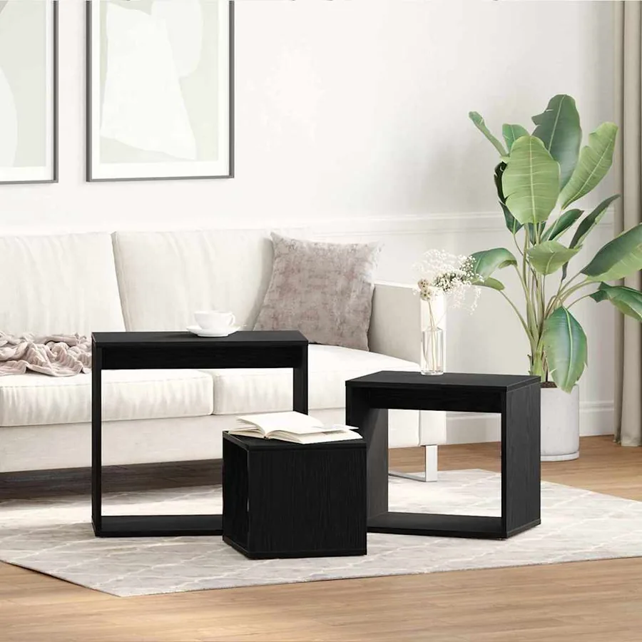 Table Gigogne 3 pcs Chêne noir Bois d'ingénierie