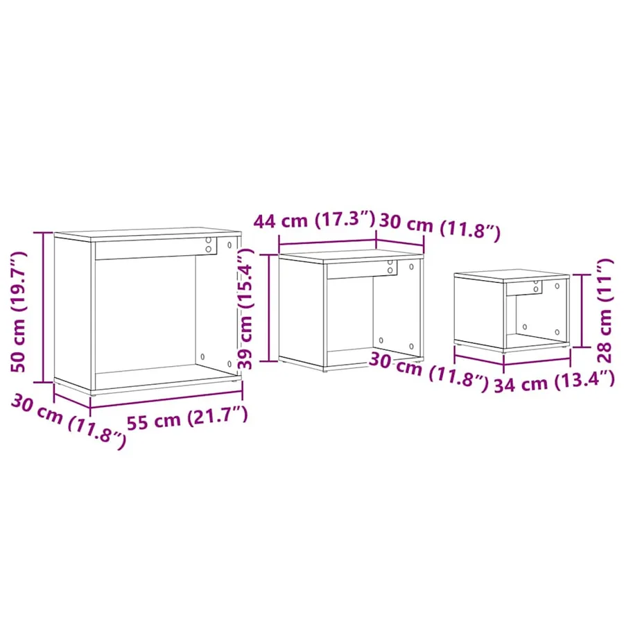Table Gigogne 3 pcs Chêne noir Bois d'ingénierie - 12