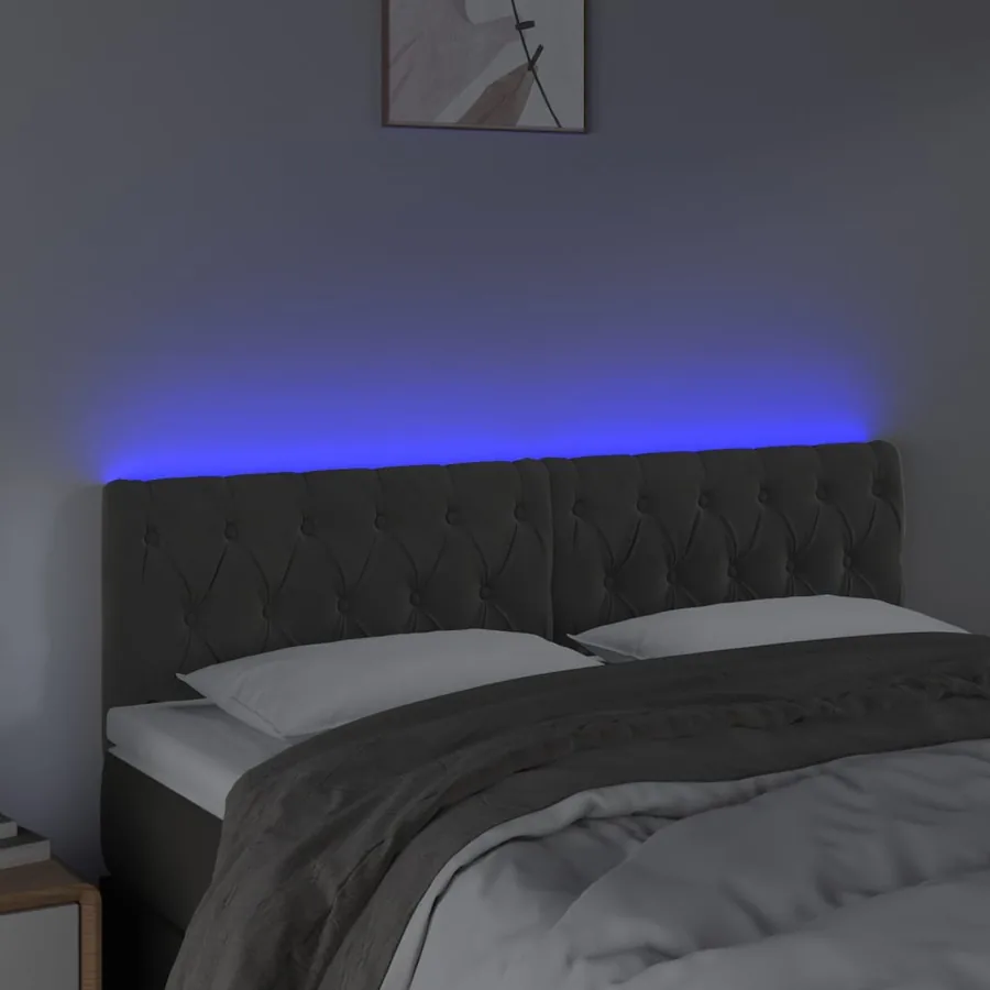 Tête de lit à LED Gris foncé 144x7x78/88 cm Velours - 3