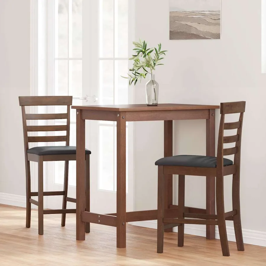 Tabourets de bar avec coussins 2 pcs marron bois massif d'hévéa - 3