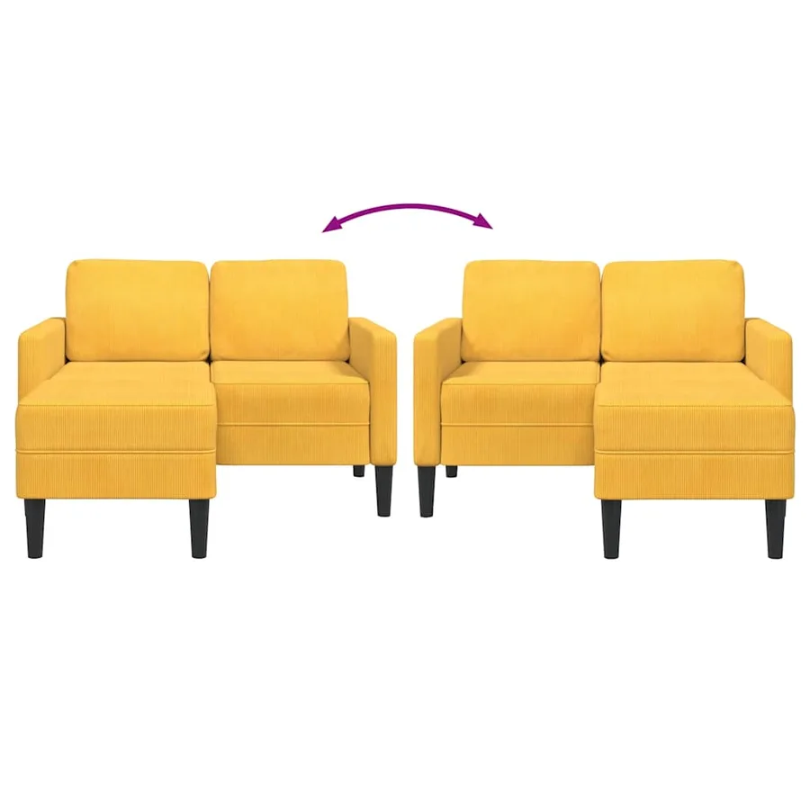 Canapé 2 places avec méridienne en L jaune clair 125 cm Lin - 6