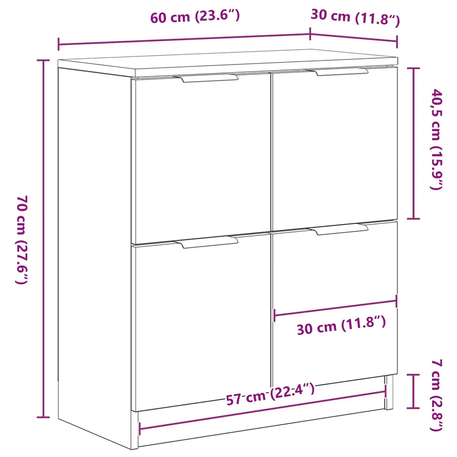 Buffet Chêne noir 60 x 30 x 70 cm Bois d'ingénierie - 13