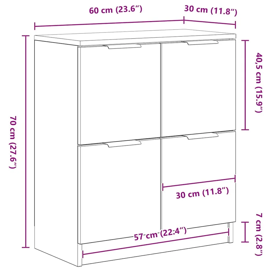 Buffet Chêne noir 60 x 30 x 70 cm Bois d'ingénierie - 14