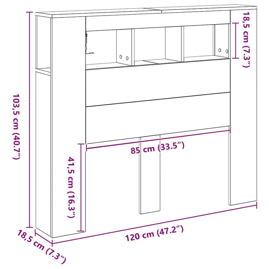 Tête de lit LED avec étagère Chêne noir 120 x 18,5 x 103,5 cm - 13