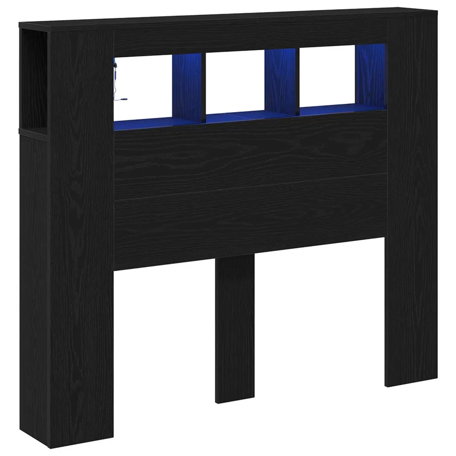 Tête de lit LED avec étagère Chêne noir 120 x 18,5 x 103,5 cm - 2
