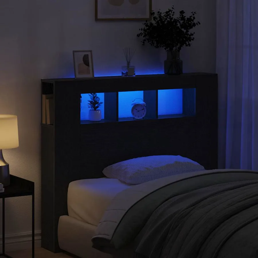 Tête de lit LED avec étagère Chêne noir 120 x 18,5 x 103,5 cm - 4