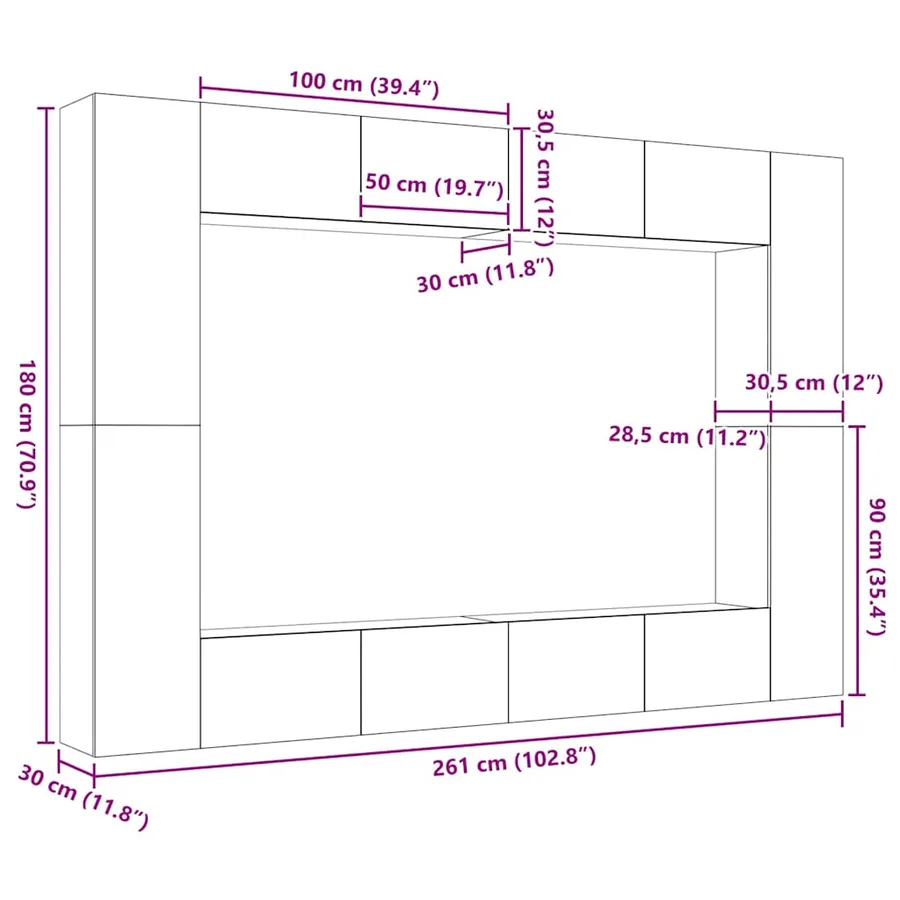 Ensemble meuble TV 8 pcs Chêne noir 100 x 30 x 30 cm - 13