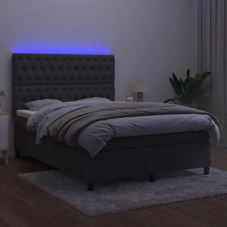 Sommier à lattes de lit matelas et LED Gris foncé 140x200 cm - 4