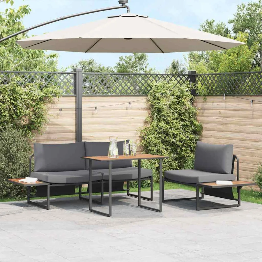 Ensemble de salle à manger pour jardin 3 pcs Anthracite Acier - 4