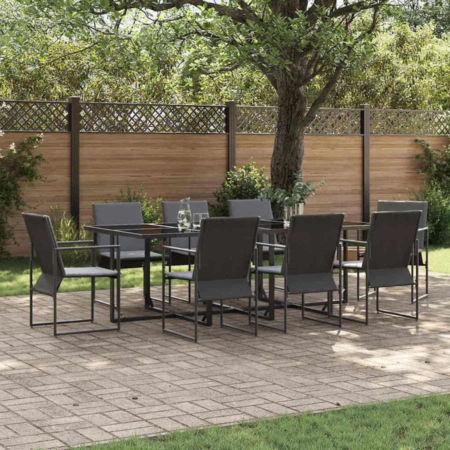 Ensemble de salle à manger pour jardin 9 pcs Noir Acier