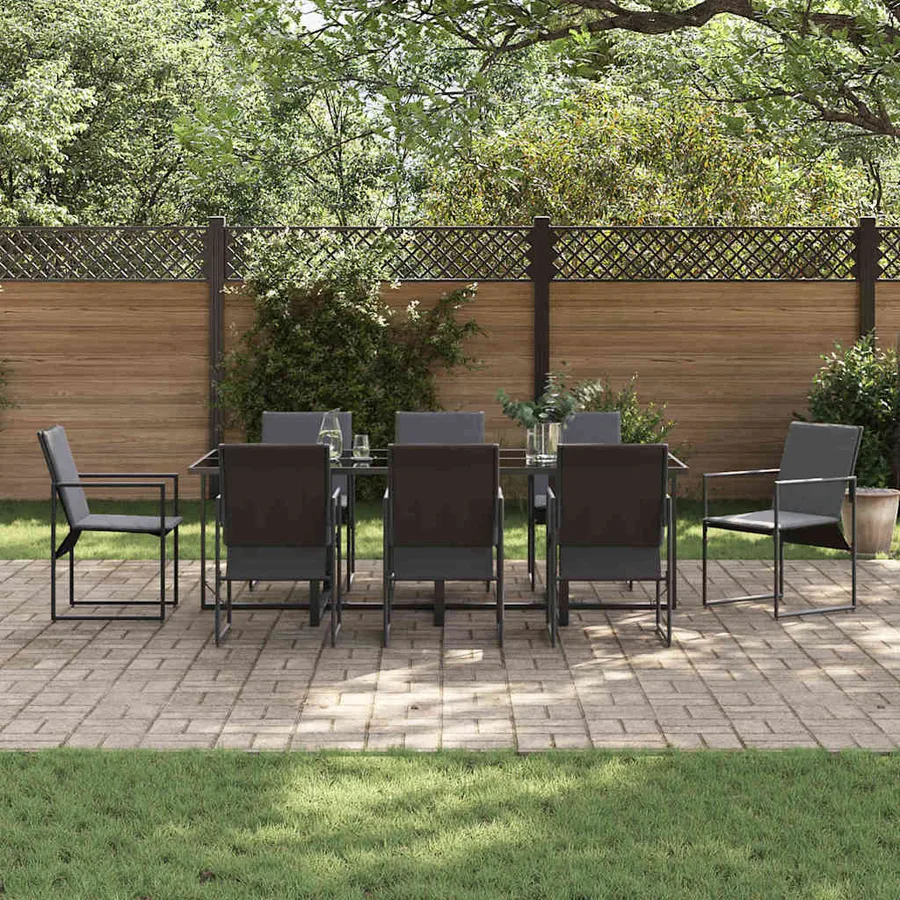 Ensemble de salle à manger pour jardin 9 pcs Noir Acier - 3