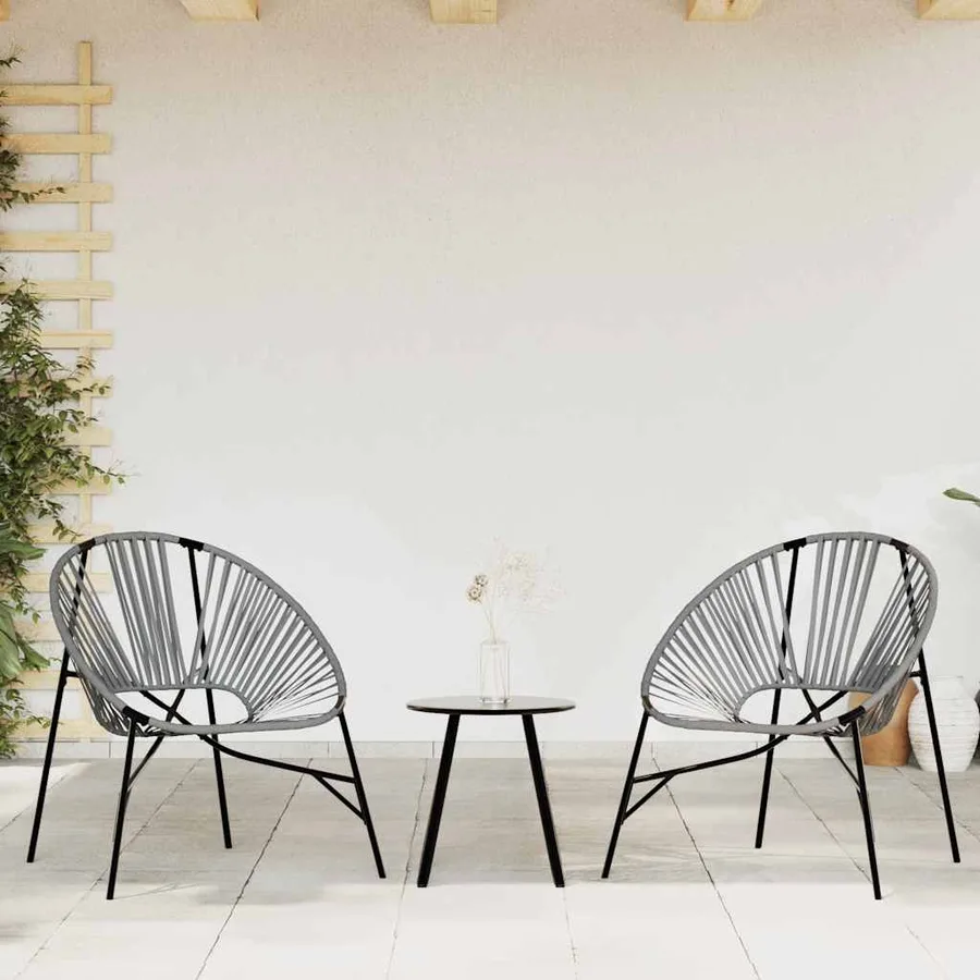 Chaise œuf de jardin noir et gris clair résine tressée - 3
