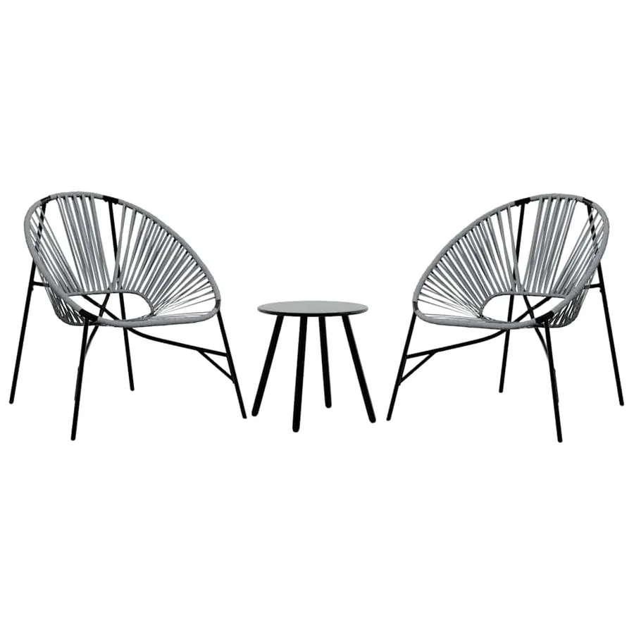 Lot de 3 Chaise de jardin noir et gris clair résine tressée - 2