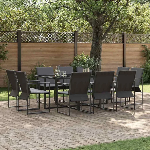 Ensemble de salle à manger pour jardin 11 pcs Noir Acier