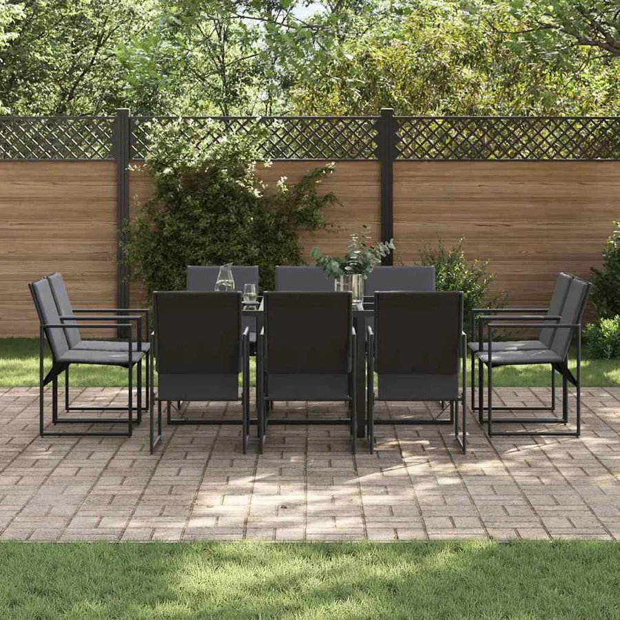 Ensemble de salle à manger pour jardin 11 pcs Noir Acier - 3
