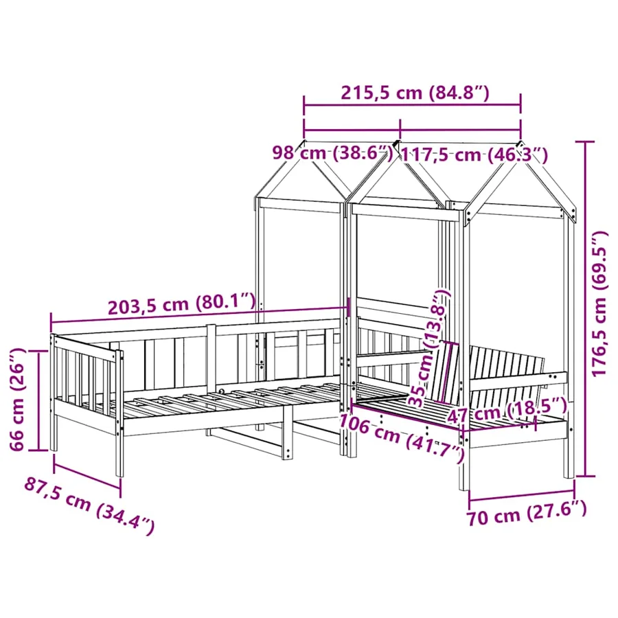 Ensemble de lit de jour et de banc et toit sans matelas blanc 80x200 cm - 13