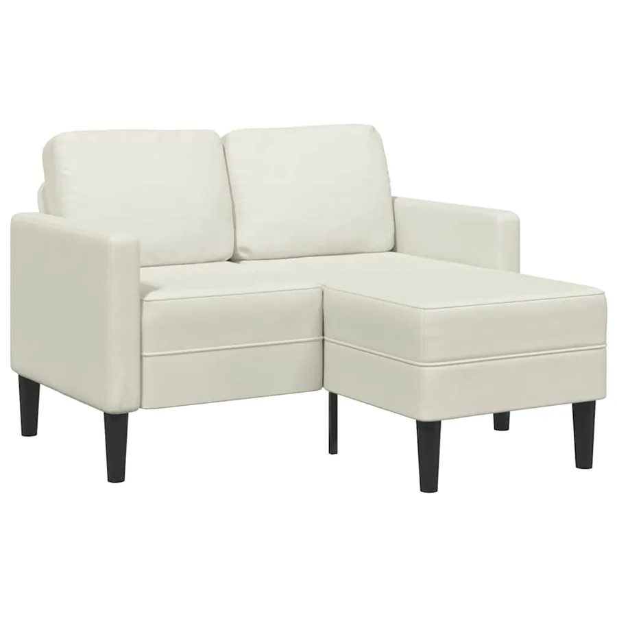 Canapé 2 places avec méridienne en L crème 125 cm velours