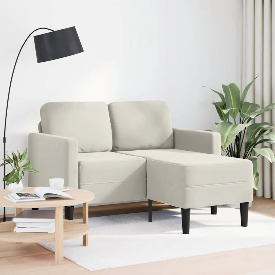 Canapé 2 places avec méridienne en L crème 125 cm velours - 2