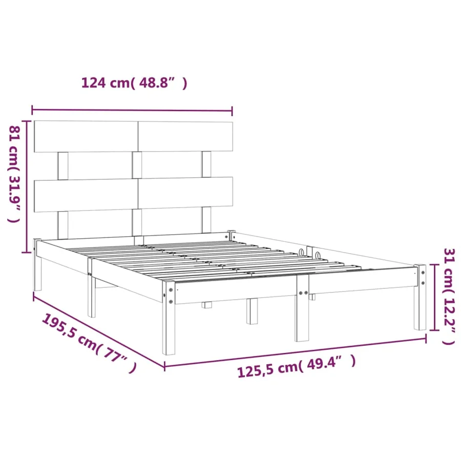 Cadre de lit sans matelas blanc 120x190 cm bois massif - 6